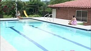 Selina Licks Latina Teen Pussy to Orgasm in Outdoor Pool