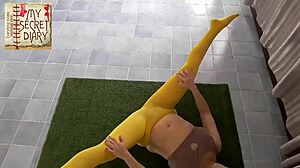 Woman in panties practices yoga