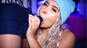 Blonde Coed Teases Boyfriend's Cock Over Shorts