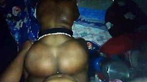 Ebony newcomer spreads her big ass in doggystyle for monster cock in first scene.