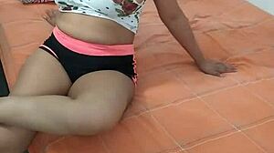 This sexy Colombian brunette with big tits gives blowjobs, then we fuck doggystyle