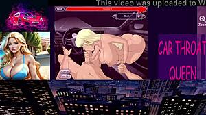 Anime girl gives sloppy deepthroat blowjob in car