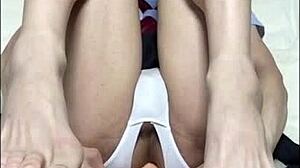 crossdressing in school uniform with toys and fun