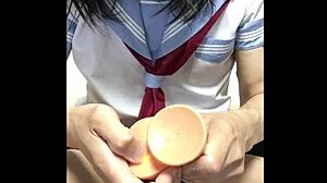 crossdressing in school uniform with toys and fun