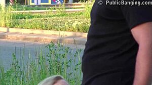 pretty blonde public street gangbang threesome orgy