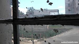 struggling babe in bondage fingering herself