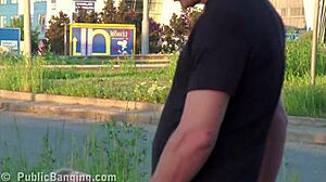 pretty blonde public street gangbang threesome orgy