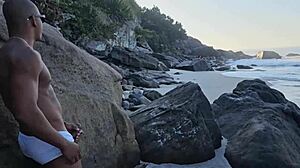 Found two horny Latinas on the beach using sunscreen to suck my big cock