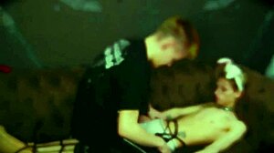 Casey Donovan mouth fucks David Galager in bondage shibari.