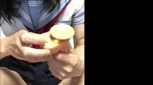 crossdressing in school uniform with toys and fun