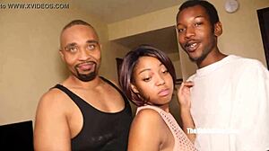 Ebony Teen Lovemore Enjoys Intense Threeway Gangbang