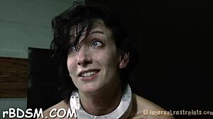 Handcuffed playgirl gets punished with toys and masturbation in hardcore bdsm scene. Brunette babe endures the fetish torment.