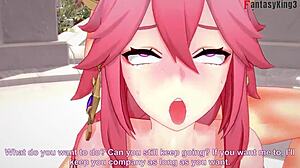 yae miko from genshin impact gets fucked with ahegao expression in 3d anime hentai