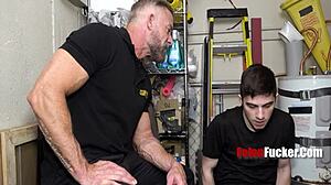 Why's This Hunk Security Man Drilling Twink Suspect Hard?