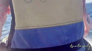 Exotic babe gets interracial cumshot in pussy after jet ski fun on the beach. Narrow ass and small tits shine in the sun.