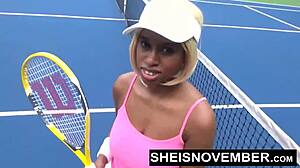 HD MsNovember's Cute Ebony Face Gripping Huge Natural Breasts