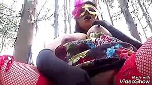 Amateurs catch me touching myself in forest and give me cock like a slut