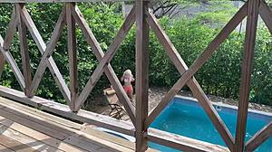 While my wife tans, I cheat with my busty sister-in-law outdoors.