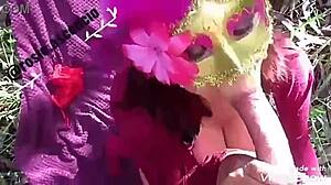 Amateurs catch me touching myself in forest and give me cock like a slut