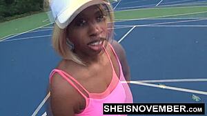 HD MsNovember's Cute Ebony Face Gripping Huge Natural Breasts