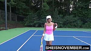 HD MsNovember's Cute Ebony Face Gripping Huge Natural Breasts