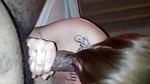 White bitch calls for big black cock in ghetto blowjob scene