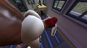 Black man thrusts into redhead woman's big ass in her room.