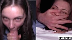 Netflix night gone wild! Girlfriend deepthroats monster cock