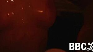 Rich brunette gives blowjob in missionary and cowgirl interracial sex