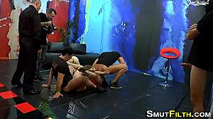 Bukkake slut gets nailed with big cock behind scenes