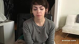 All natural Sloan works her hairy pussy with eager fingers