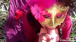 Amateurs catch me touching myself in forest and give me cock like a slut