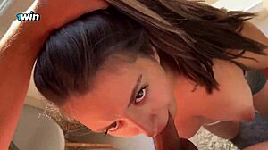 Step sister caught step brother jerking off but he fucks her face roughly