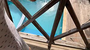 While my wife tans, I cheat with my busty sister-in-law outdoors.