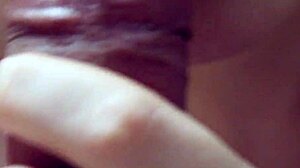 blowjob close-up, sweet and slow, slobbery finish with cum swallowed whole.
