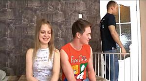 russian girl caught between two guys for wild fucking