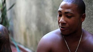 I see this housewife in lingerie sweeping the yard, showing her pussy and wanting to give ass