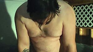 Lonely wife deepthroats in jacuzzi, bent over for swallow