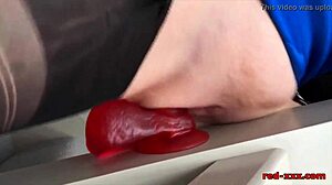 hey, wanna see busty red xxx bang her dildo on stairs?