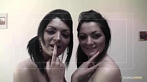 Three Guys Bang Two Brunette Sluts On Couch Hard