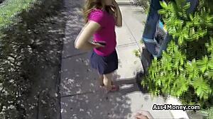 broke teen goes from payphone to sucking cock outdoors