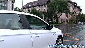 Busty teen 18+ sixtynines grandpa in steamy action!