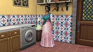 Stepson hardcore fucks stepmother stuck in washing machine in Sims 4.
