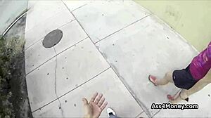 broke teen goes from payphone to sucking cock outdoors