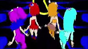 Pacman ghost girls perform dance in three phases at 1080p