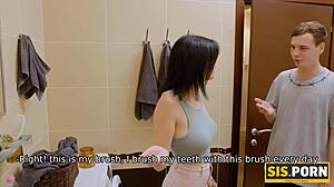 Stepsis confrontation in bath leads to quick fuck.