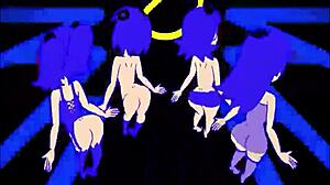 Pacman ghost girls perform dance in three phases at 1080p