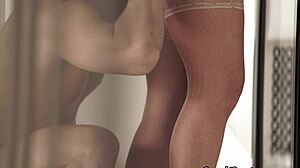 Wow! Gorgeous European Babe Buttfucked In Spoon Pose With Stockings!