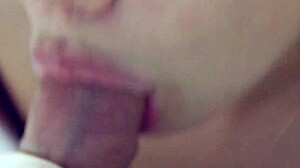 blowjob close-up, sweet and slow, slobbery finish with cum swallowed whole.