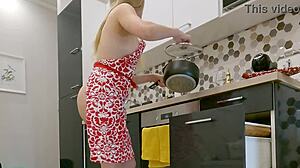 super sexy petite wife teases cock in kitchen!